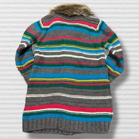 Hanna Andersson Knit Sweater Coat Faux Fur Collar Gray Multi Stripe 130 (8–10) - Picture 8 of 8